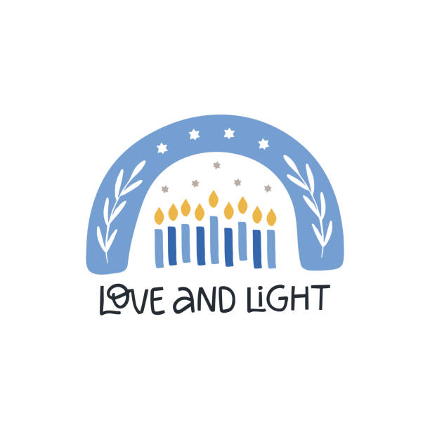 ilustrações de stock, clip art, desenhos animados e ícones de hanukkah vector celebration typography. jewish holiday greeting card. - candle hanukkah menorah candlelight