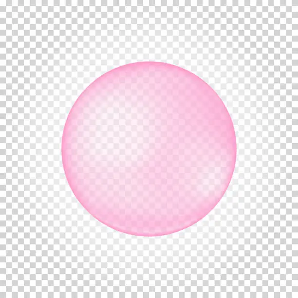 Vector illustration of Pink collagen bubble on transparent background. Cherry or strawberry bubble gum. Element of soap foam, bath suds, cleanser liquid, sweet water. Vector realistic illustration