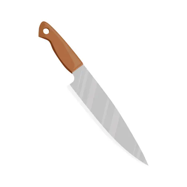 Vector illustration of Kitchen knife with wooden handle. A knife designed for use in cooking.