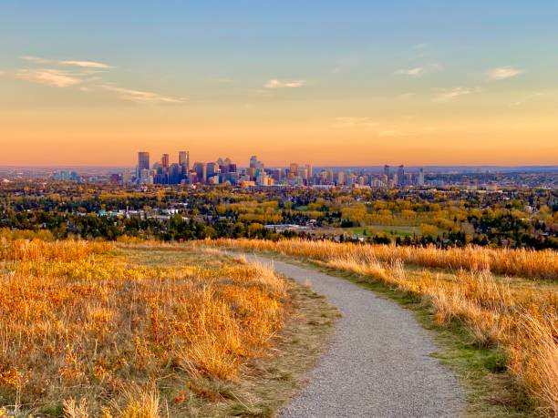 A walking path in Nose hills park Calgary North West in fall