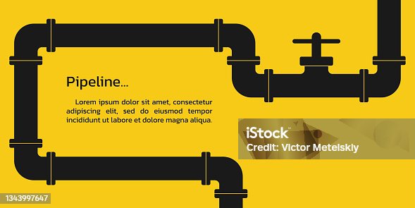 istock Pipeline background. Oil, water or gas pipe with valve. Plumbing system. Industrial, construction or technology business infographic. Vector illustration. 1343997647
