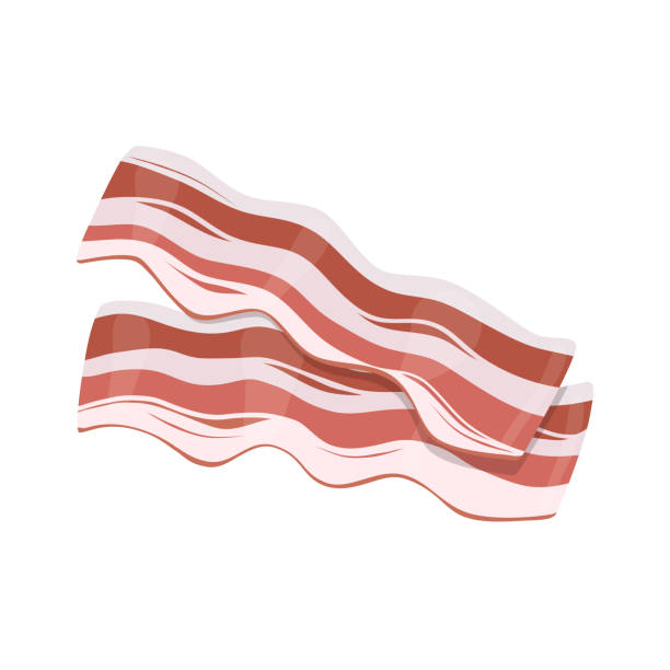 Bacon. Two thin slices of meat with layers of fat. Meat for frying. Bacon. Two thin slices of meat with layers of fat. Meat for frying. Vector illustration isolated on a white background for design and web. bacon stock illustrations