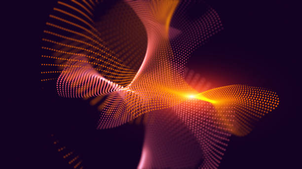 istock Christmas magic abstract fractal swirl grid curves and glowing waves particles. Blurred futuristic space design background template. 1344001654