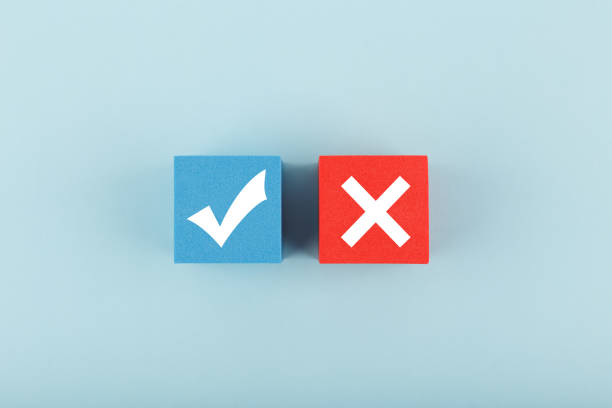 istock True and false symbol on blue and red cubes against bright pastel blue background 1344003728