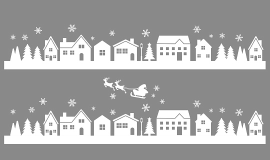 Vector illustration of winter cityscape with simple and cute silhouette Material / Building / House / Christmas