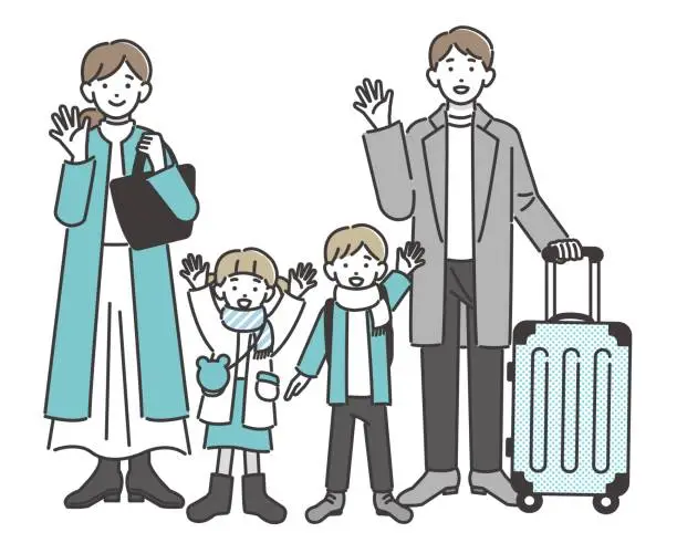 Vector illustration of Vector illustration material / friend / parent / child / travel to go out with family in autumn / winter