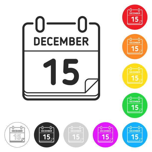 illustrations, cliparts, dessins animés et icônes de 15 décembre. icônes plates sur des boutons de différentes couleurs - december 15