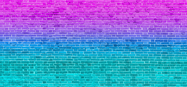 Abstract neon brick wall panoramic texture background