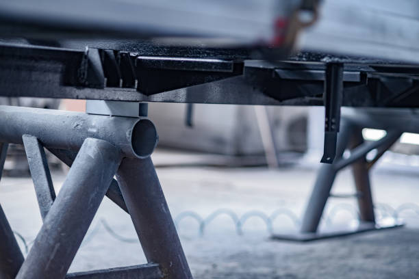 istock Metal supports made of pipes for heavy structures 1344007322