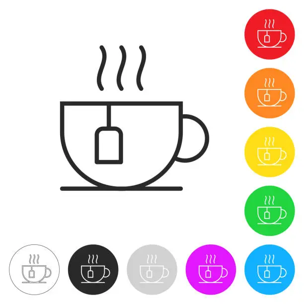 Vector illustration of Cup of tea. Flat icons on buttons in different colors