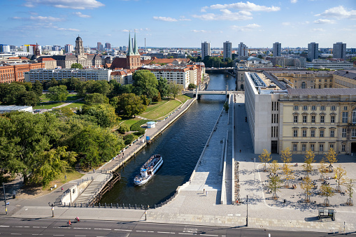 aerial panoramic view on berlin cityscape with spree river and city palace