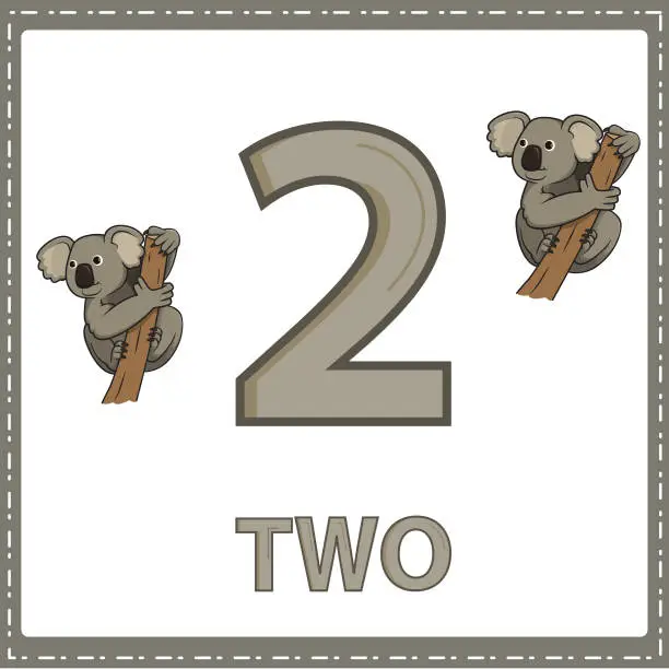 Vector illustration of Illustrations for numerical education for young children. So that children can learn to count the numbers 2 and 2 koala as shown in the picture in the animal category.