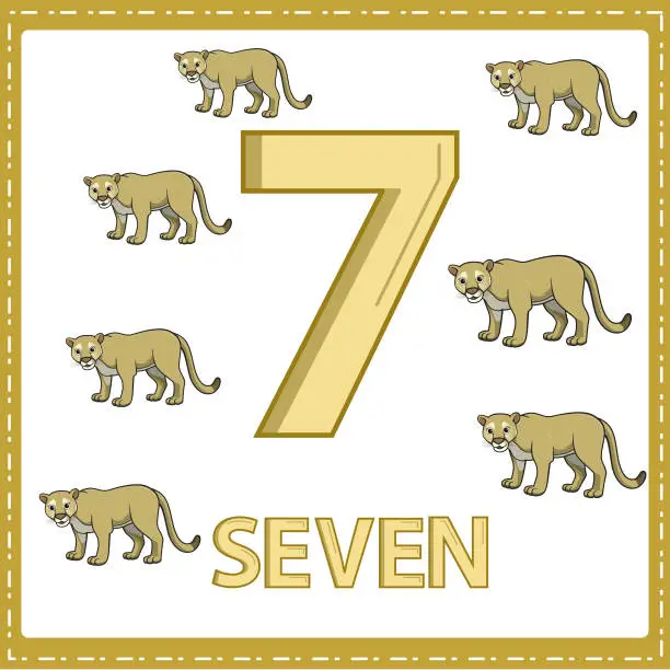 Vector illustration of Illustrations for numerical education for young children. So that children can learn to count the numbers 7 and 7 puma as shown in the picture in the animal category.