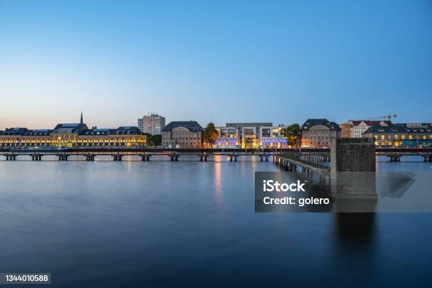 View From Kreuzberg On Spree River And Illuminated Berlin Cityscape At Blue Hour Stock Photo - Download Image Now