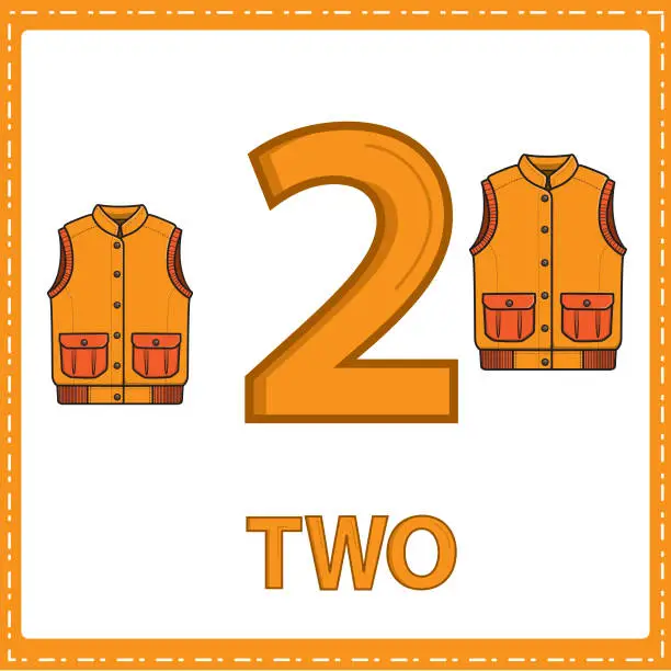 Vector illustration of Illustrations for numerical education for young children. So that children can learn to count the numbers 2 and 2 vest as shown in the picture in the cloths category.