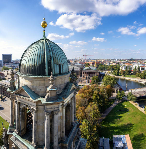 historic berlin cityscape with museum island and spree river and cathedral tower - berlin cathedral berlin germany museum island sunlight imagens e fotografias de stock