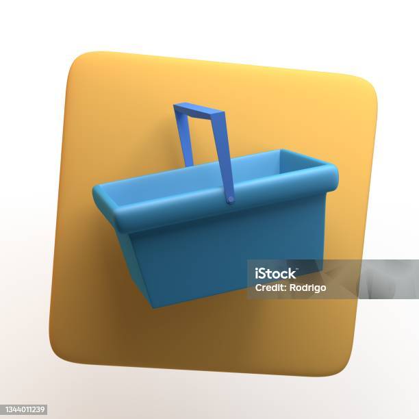 Shopping Icon With Shopping Cart Isolated On White Background App 3d Illustration Stock Photo - Download Image Now