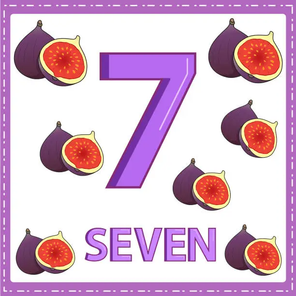 Vector illustration of Illustrations for numerical education for young children. for the children Learned to count the numbers 7 with 7 fig as shown in the picture in the fruit category