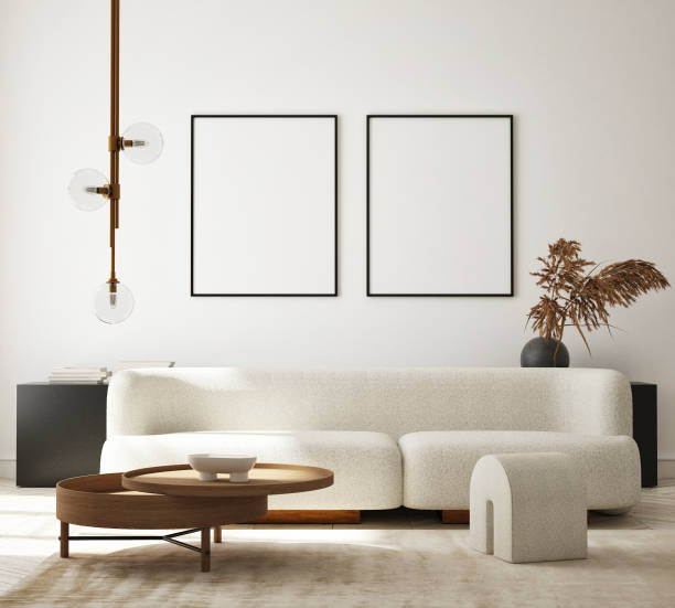 istock mock up poster frame in modern interior background, living room, Scandinavian style, 3D render, 3D illustration 1344015930
