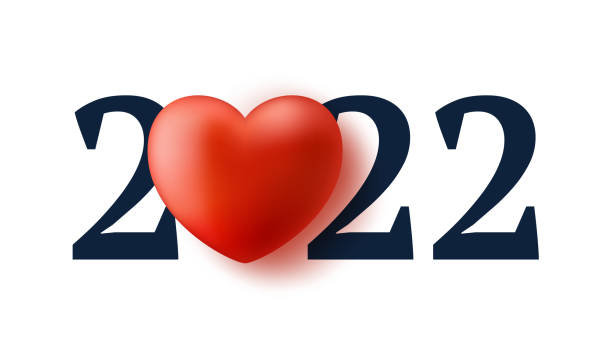 istock 2022 love new year illustration. Happy new year 2022 with realistic Heart Text Design. 3d concept background. Vector illustration. 1344018687