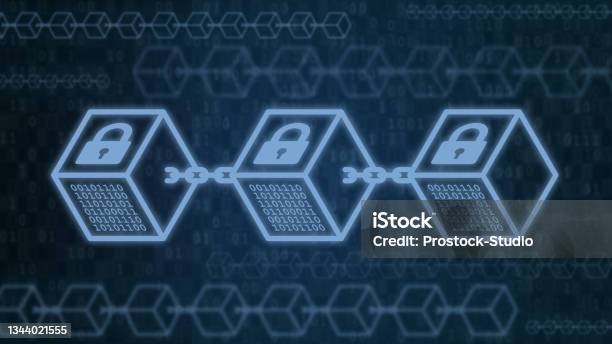 Blocks With Locks On Dark Blue Background Future Innovation Blockchain Technology Token Money Stock Photo - Download Image Now