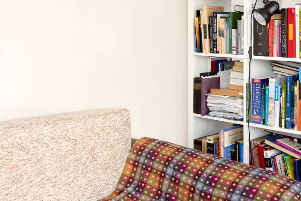 istock Living room interior with comfortable sofa and different books. 1344021988