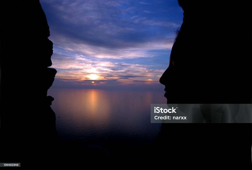 Sonnenuntergang silhouette, doppelreihiger - Lizenzfrei Blau Stock-Foto