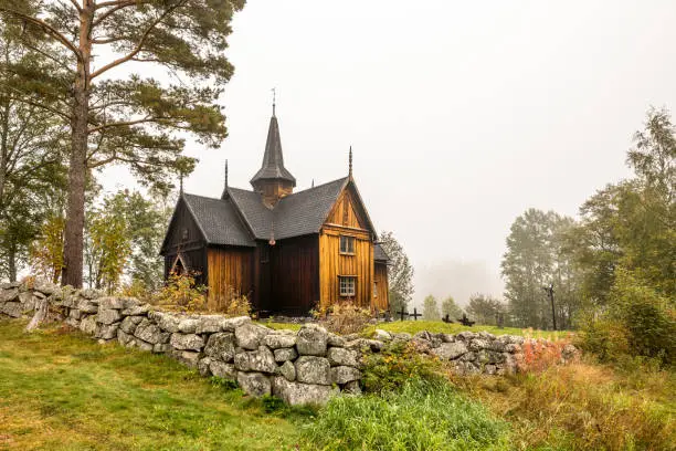Photo of Nore Stave Church historic wooden church in Nore, Norway