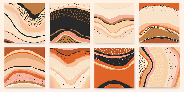 Trendy pastel aesthetic set of abstract artistic backgrounds. Modern hand drawn vector illustrations.