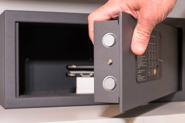 istock A safe in a hotel room closet. 1344024316