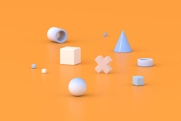 istock 3d rendering of geometric composition on orange background. 1344024331