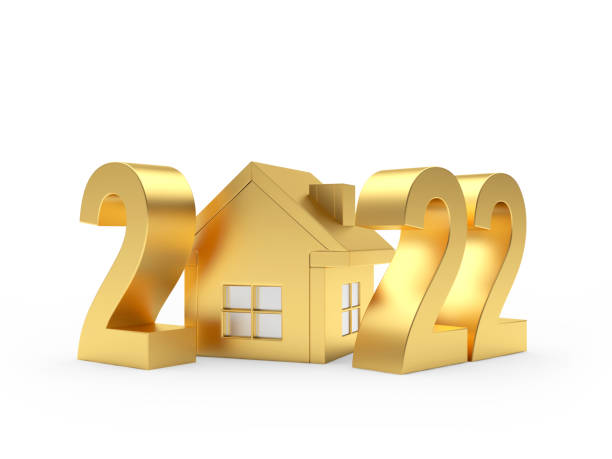 istock Golden number 2022 with house 1344025576