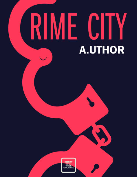 Crime city. Unlocked handcuffs with the strand as the letter C in the Crime word. Fiction or non-fiction genre. Mid century style design. Applicable for books, posters, placards etc. Clipping mask used. crime stock illustrations