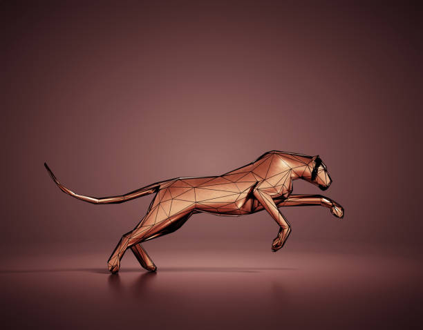 istock Low polygon style illustration of cheetah running for its prey. This is a 3d render illustration 1344027547