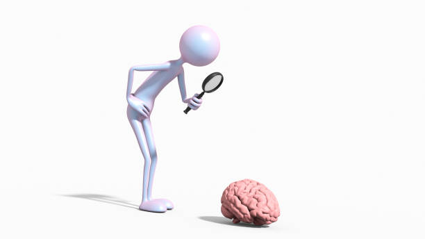 istock 3d character with magnifying glass and brain. This is a 3d render illustration 1344027568