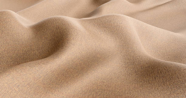 renderização 3d. arroto marrom claro denso tecido amassado. plano de fundo para o seu design - embroidery canvas beige close up - fotografias e filmes do acervo