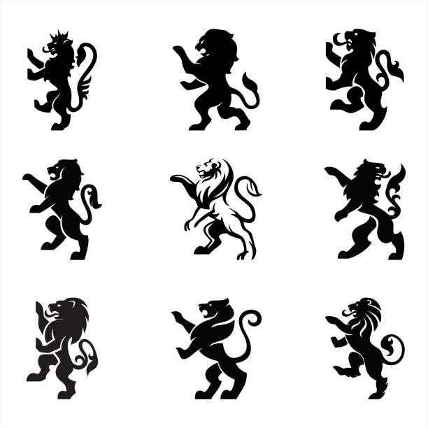illustrations, cliparts, dessins animés et icônes de lions héraldiques - lion