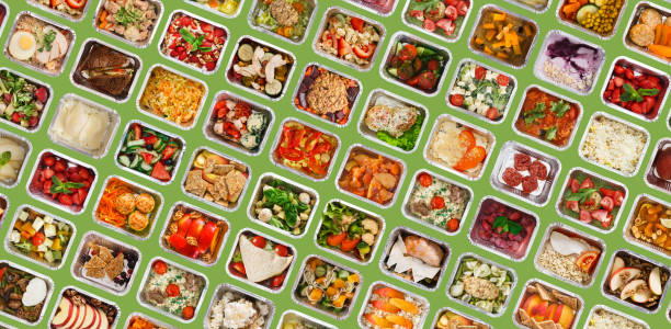 istock Diverse Tasty Healthy Meals Packed In Take Away Foil Containers, Creative Collage 1344031430