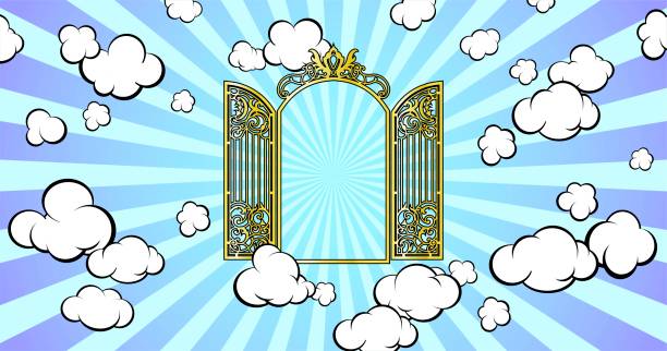 istock Gateway to Paradise. Shining in the sky. Cartoon style. 1344032275