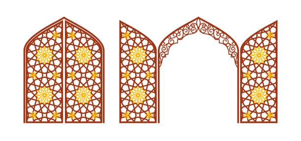 ilustrações de stock, clip art, desenhos animados e ícones de arched carved gate with arabic ornament. layout for clipping. - turkish arch