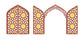 istock Arched carved gate with arabic ornament. Layout for clipping. 1344032341