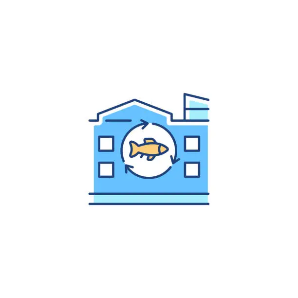 Vector illustration of Fish processing plant RGB color icon