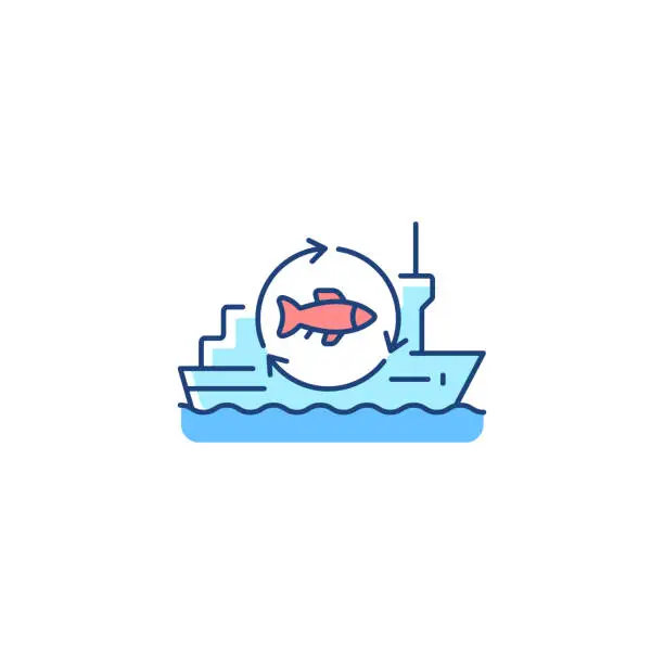 Vector illustration of Fish processing vessel RGB color icon