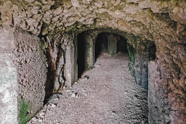 istock Inside view of 52 Galleries first world war bunker foxhole, Pasubio, Veneto, Italy 1344034277