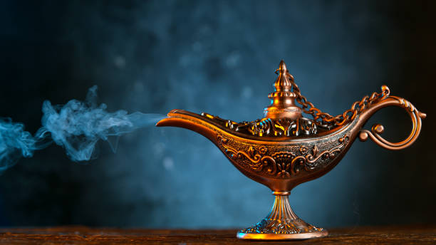 istock Antique Oriental Aladdin Arabian lamp with Soft Light Smoke. 1344034857