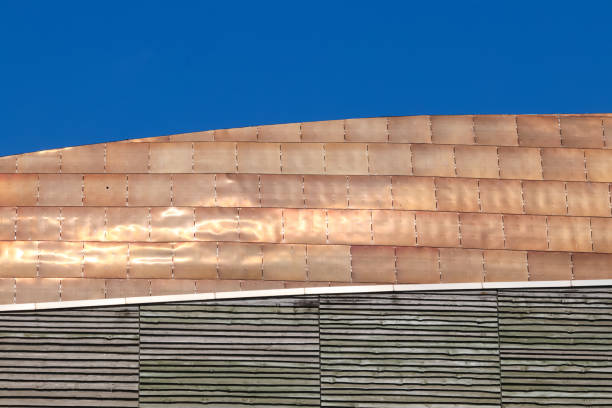 istock Golden bronze alloy roofing tiles 1344034870