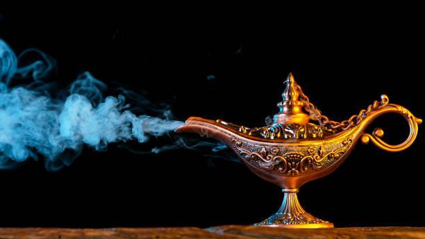 istock Antique Oriental Aladdin Arabian lamp with Soft Light Smoke. 1344036151