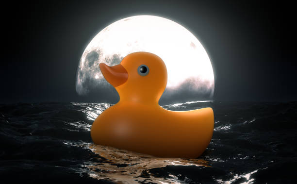 istock Rubber Duck and Moon On Water 1344036650
