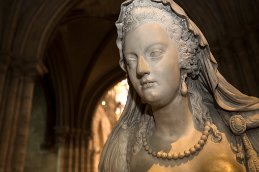 Saint denis, france, february 12, 2015 : statue of queen Marie-antoinette in basilica of saint-denis , marble of Pierre Petitot, 1831