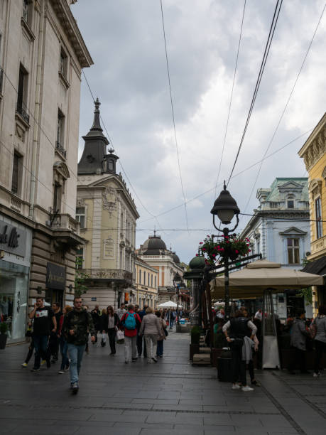 The busy Knez Mihailova Street, Belgrade, Serbia. The busy Knez Mihailova Street, a main pedestrian and shopping zone in Belgrade, with beautiful buildings. Belgrade, Serbia. knez mihailova stock pictures, royalty-free photos & images